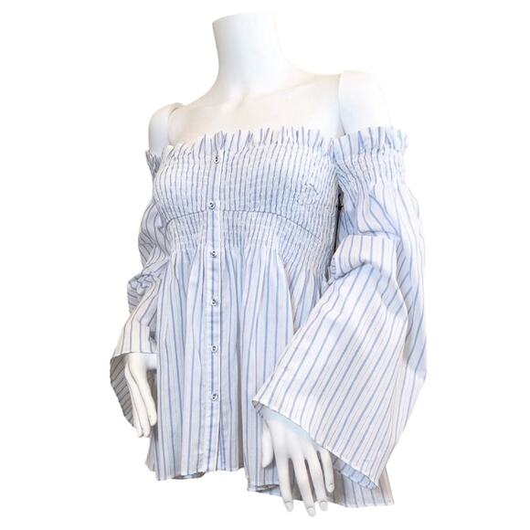 #T159 ASTR The Label REVOLVE Shelby Bell Sleeve Stripe Smocked Top $64 - Picture 6 of 15